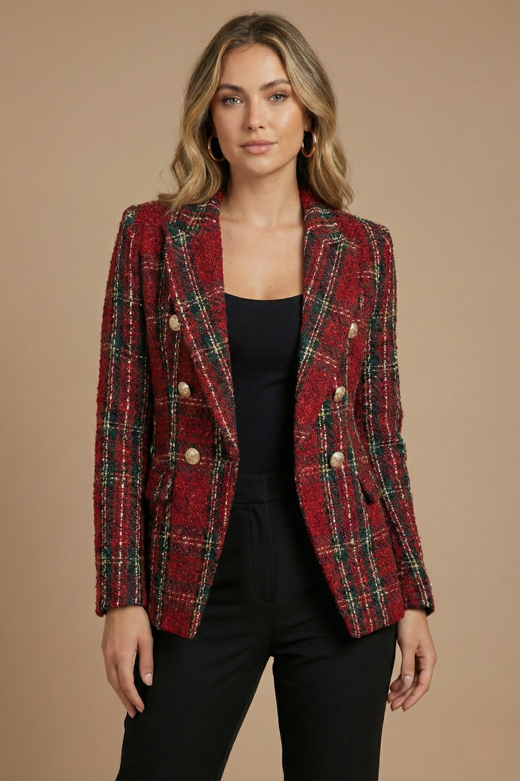 Denise - Women's Checked Doppelreihiges Blazerjacke