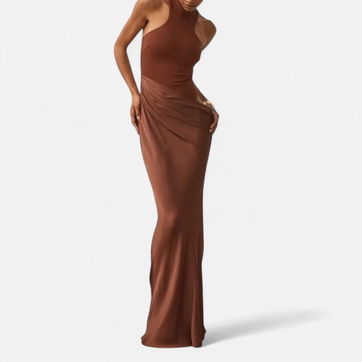 Nicola - Women's Maxi Dress with Cut-Out and Halterneck
