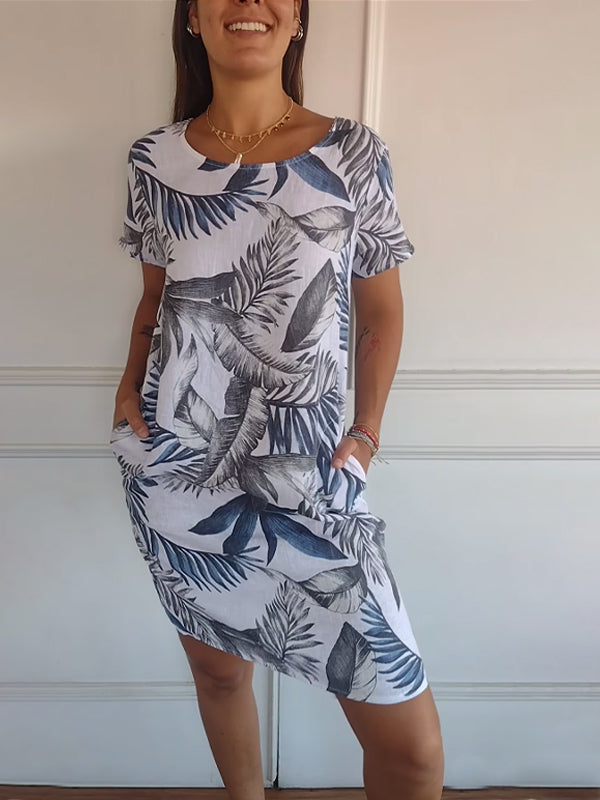 Ava - Women's Casual Sommerkleid with Blattmuster