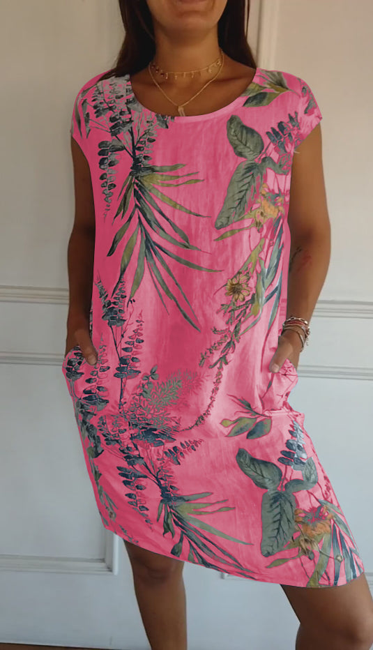 Ava - Women's Casual Sommerkleid with Blattmuster