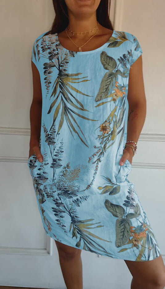 Ava - Women's Casual Sommerkleid with Blattmuster