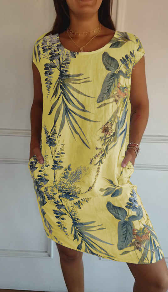 Ava - Women's Casual Sommerkleid with Blattmuster