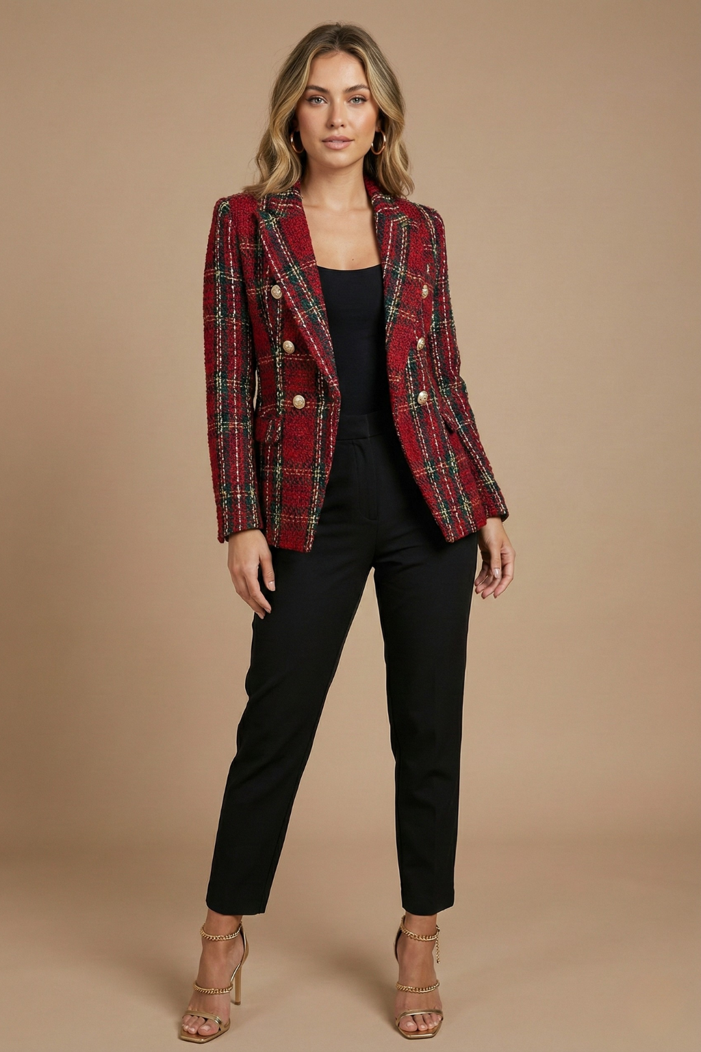 Denise - Women's Checked Doppelreihiges Blazerjacke