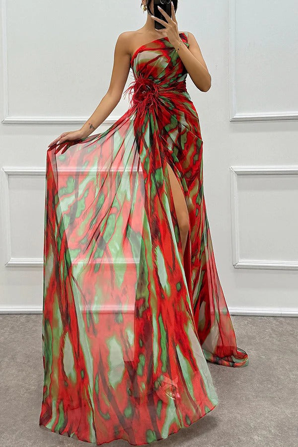 Lorraine - Women's Off-Shoulder Evening Dress with high Slit in Maxi Length