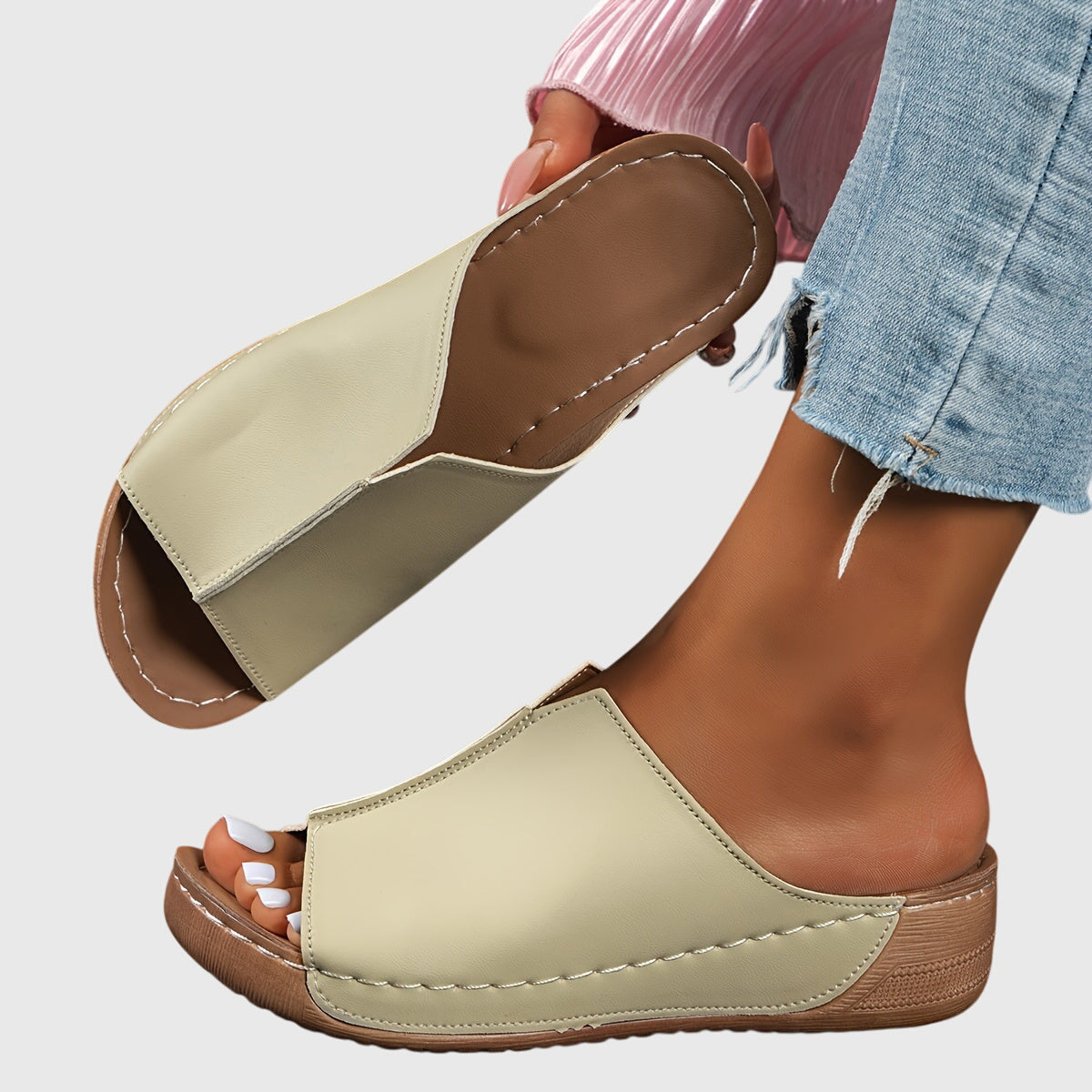 Louise - Women's Open Slip-On Wedge Heel-Sandals