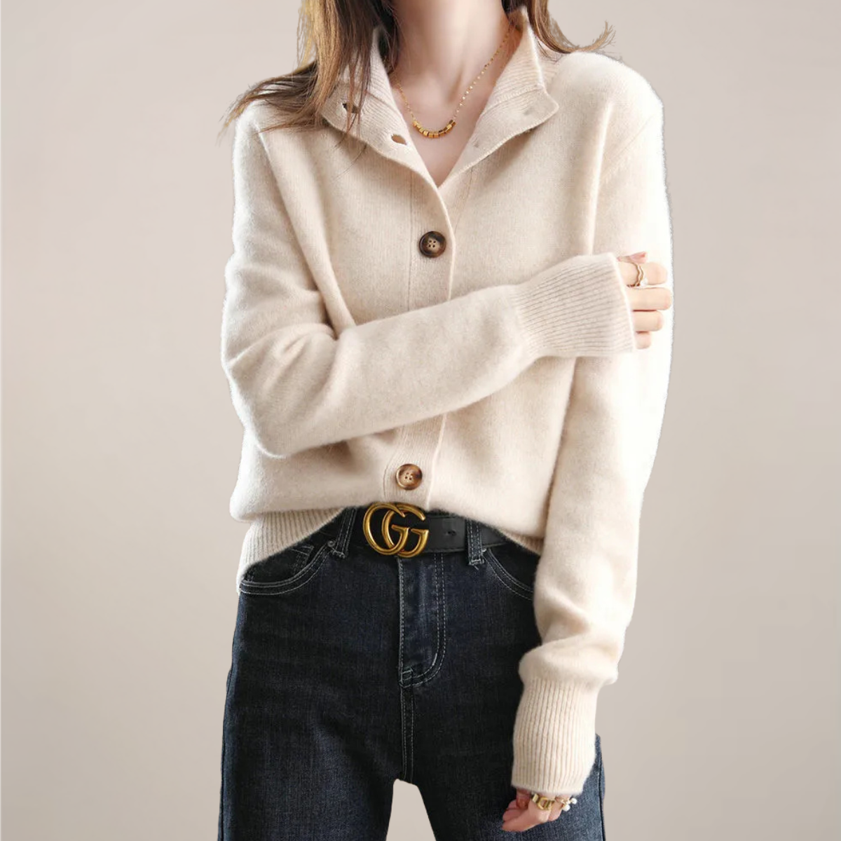 Ava - Women's Spring Cardigan with Collar and Buttons