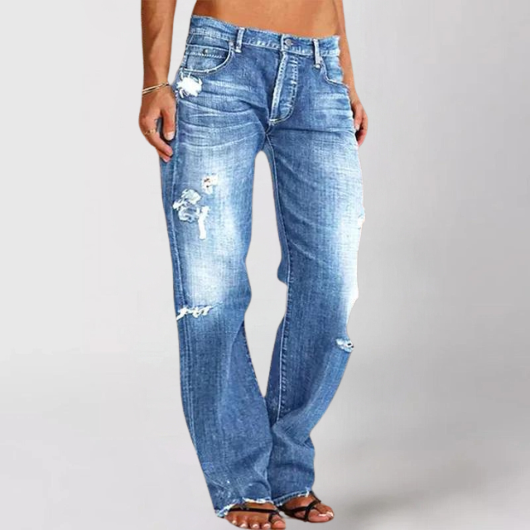 Joanna - Women's Destroyed High-Waist Straight Jeans