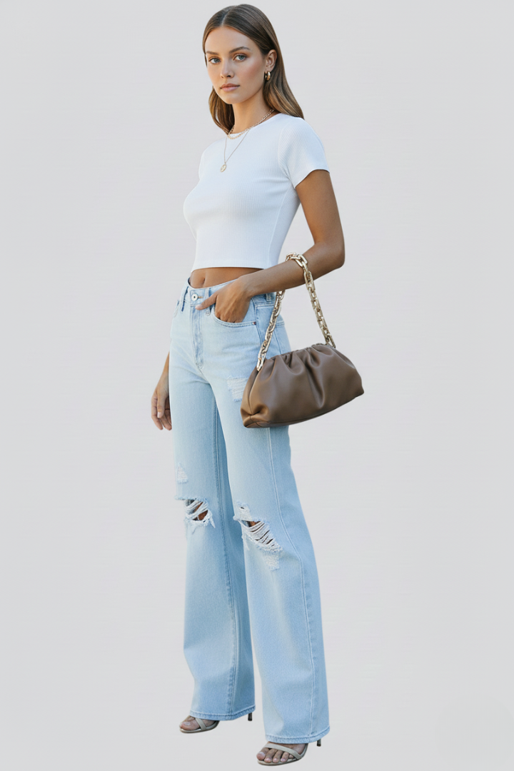 Phoebe - Women's Wide-Leg Distressed High-Waist Jeans