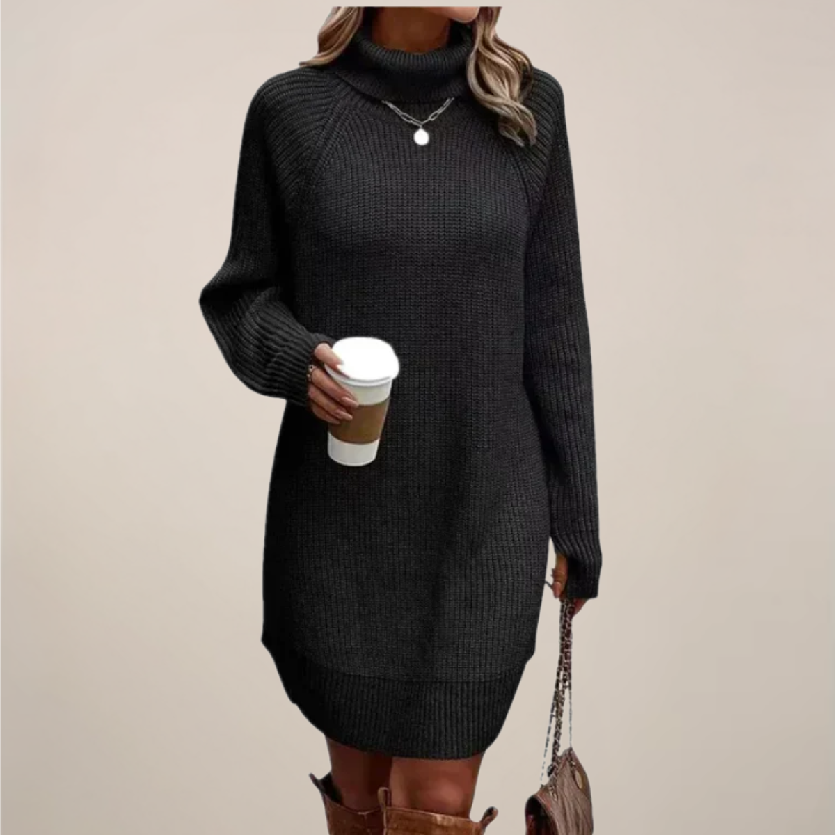 Pamela - Women's Turtleneck-Sweater Dress with langen Sleeves