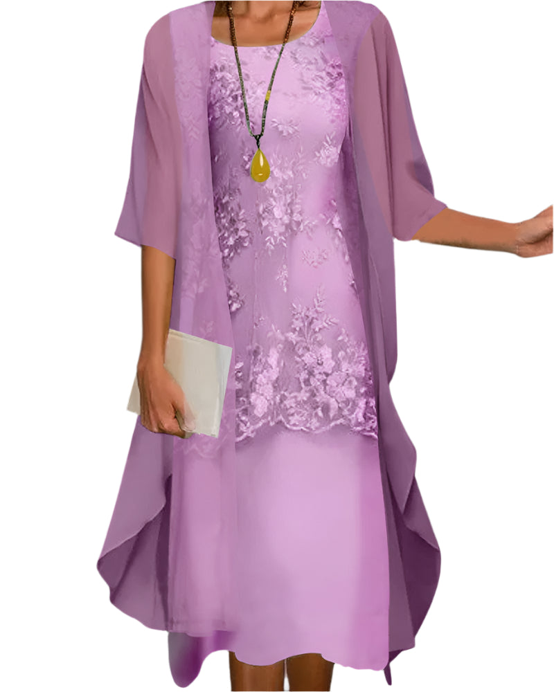Sophia - Women's Wedding Guest Dress Flowing Midi Dress with Transparenten Sleeves