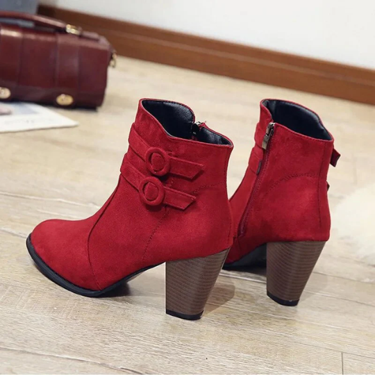 Lucy - Women's High-Heel-Ankle Boots with Buckle and Zip