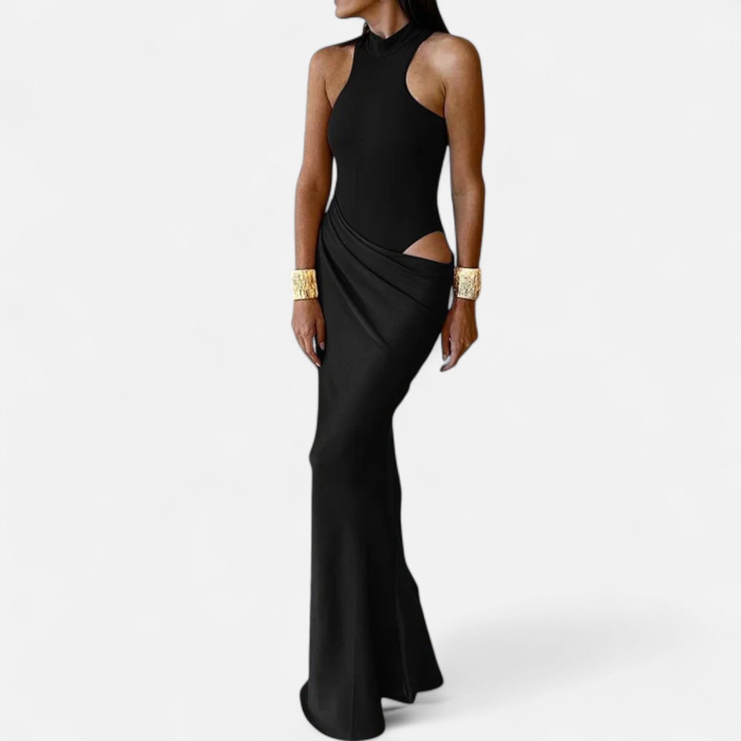 Nicola - Women's Maxi Dress with Cut-Out and Halterneck
