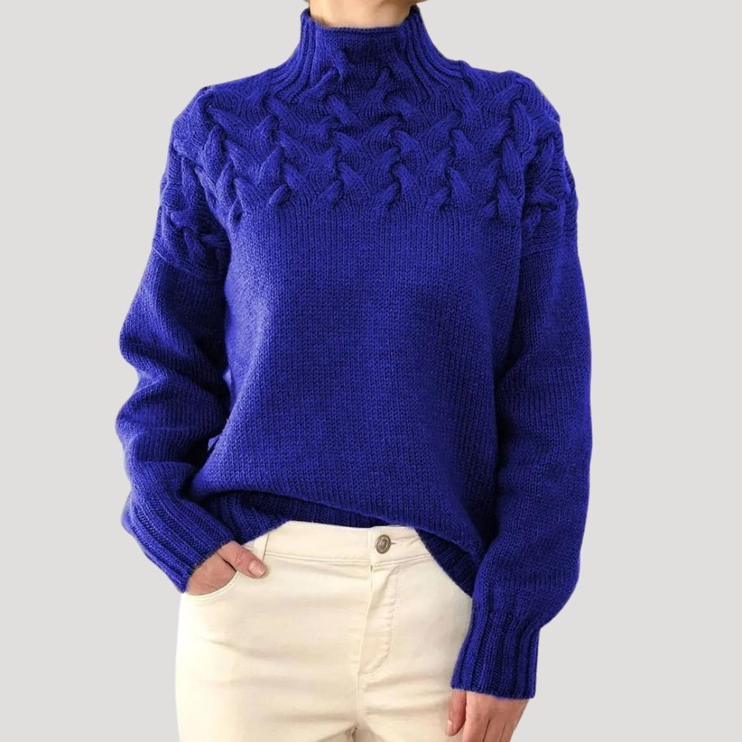 Michelle - Women's Spring Knit Sweater with Cable Knit and high Collar