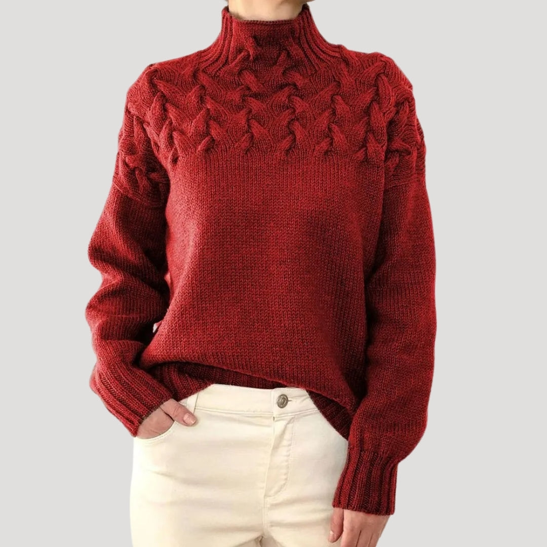 Michelle - Women's Spring Knit Sweater with Cable Knit and high Collar