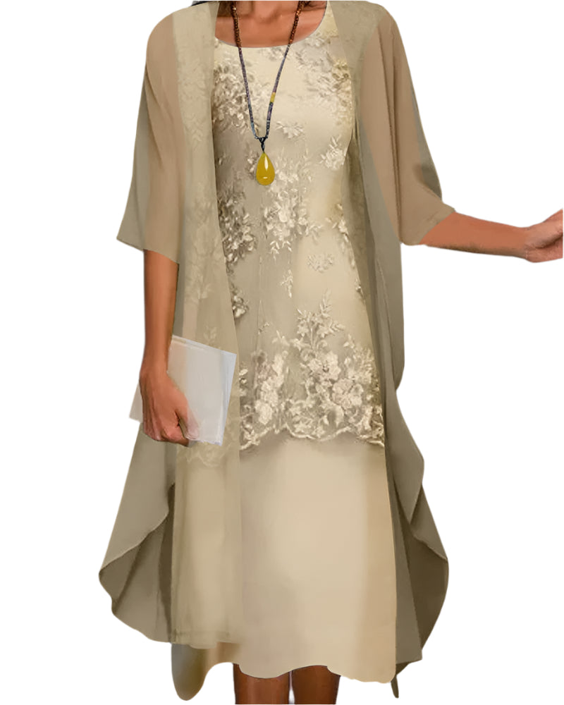 Sophia - Women's Wedding Guest Dress Flowing Midi Dress with Transparenten Sleeves