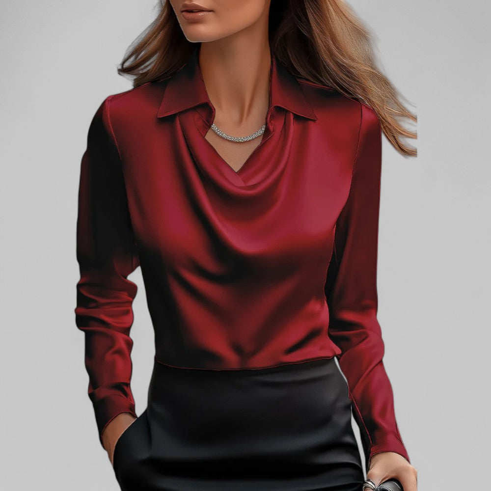 Vera - Elegant Wasserfallausschnitt Satinbluse for Women's