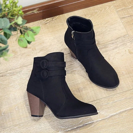 Lucy - Women's High-Heel-Ankle Boots with Buckle and Zip