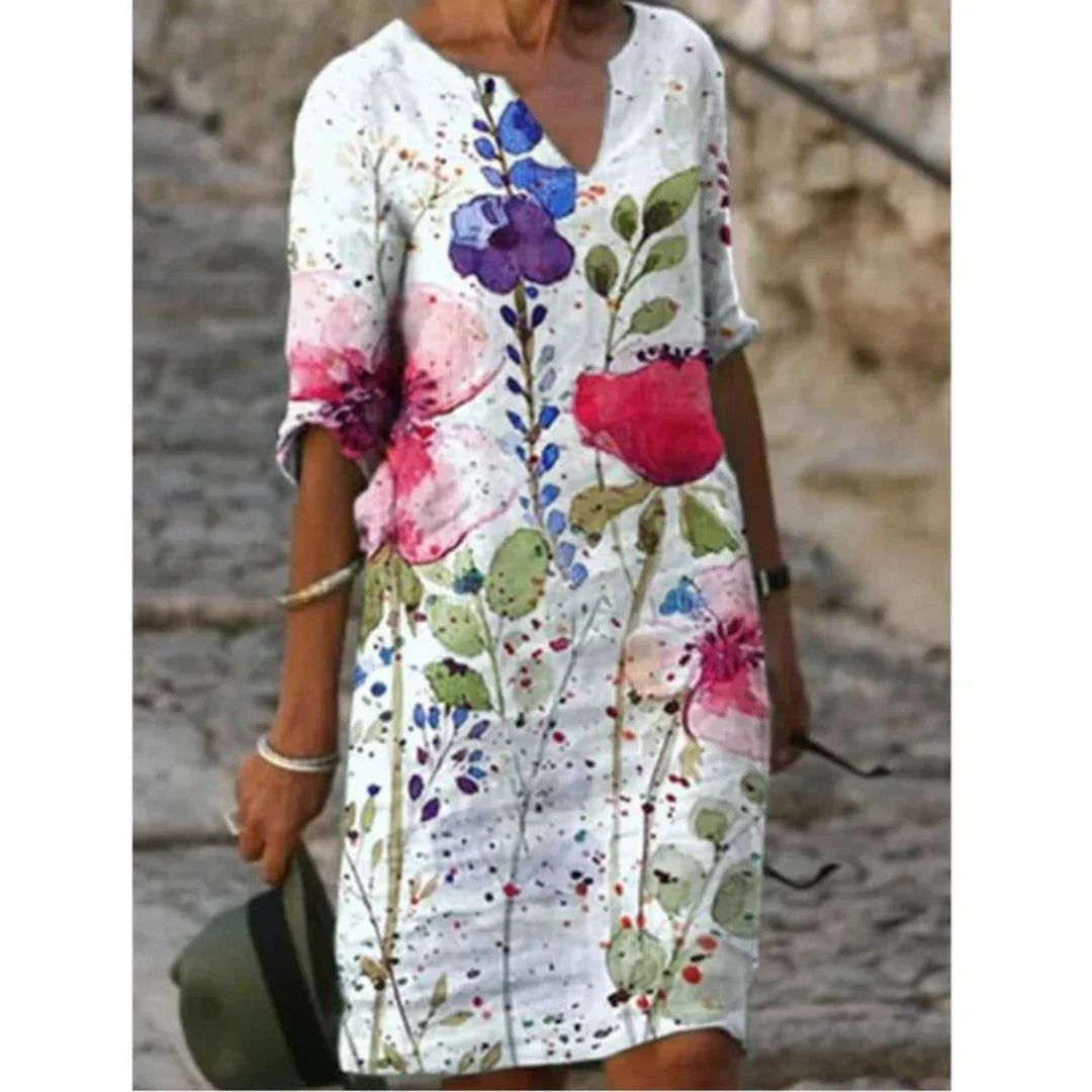 Mia - Women's Long Sleeve Abstraktes Pattern Shift Dress