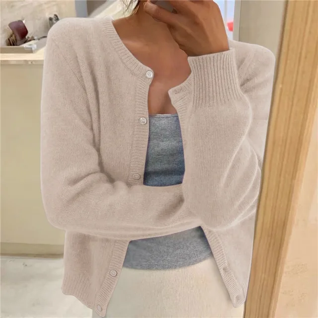 Chloe - Women's Cardigan with Rundhalsausschnitt and langen Sleeves