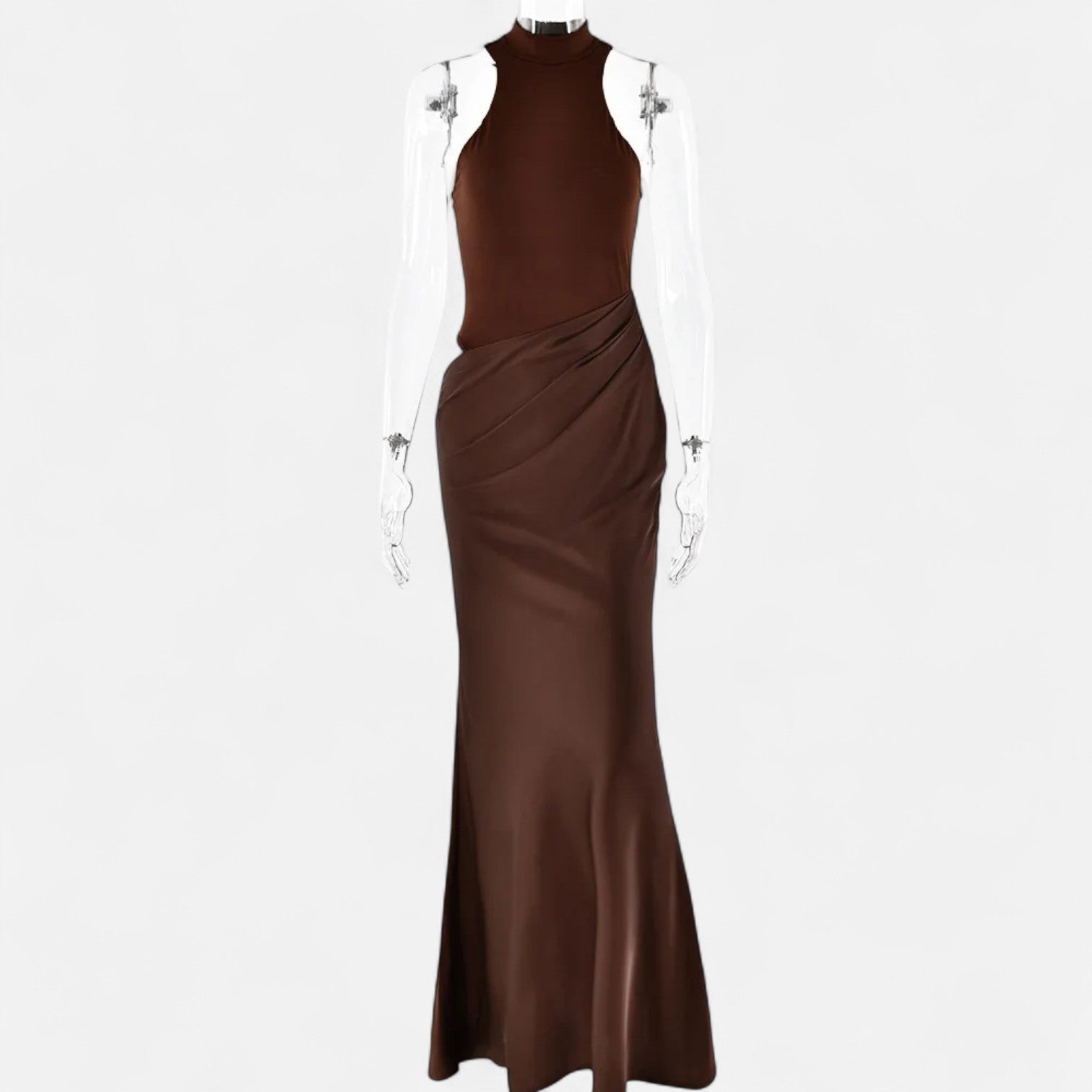 Nicola - Women's Maxi Dress with Cut-Out and Halterneck