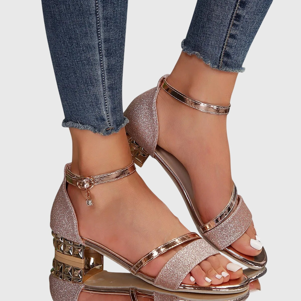 Caitlin - Women's Sandals with Open Lace and Block Heel