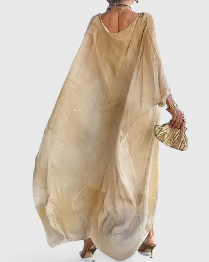 Ruby - Women's Relaxed Fit Maxi Dress with Bat Sleeves