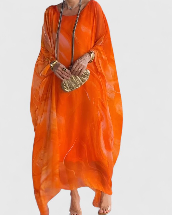 Ruby - Women's Relaxed Fit Maxi Dress with Bat Sleeves