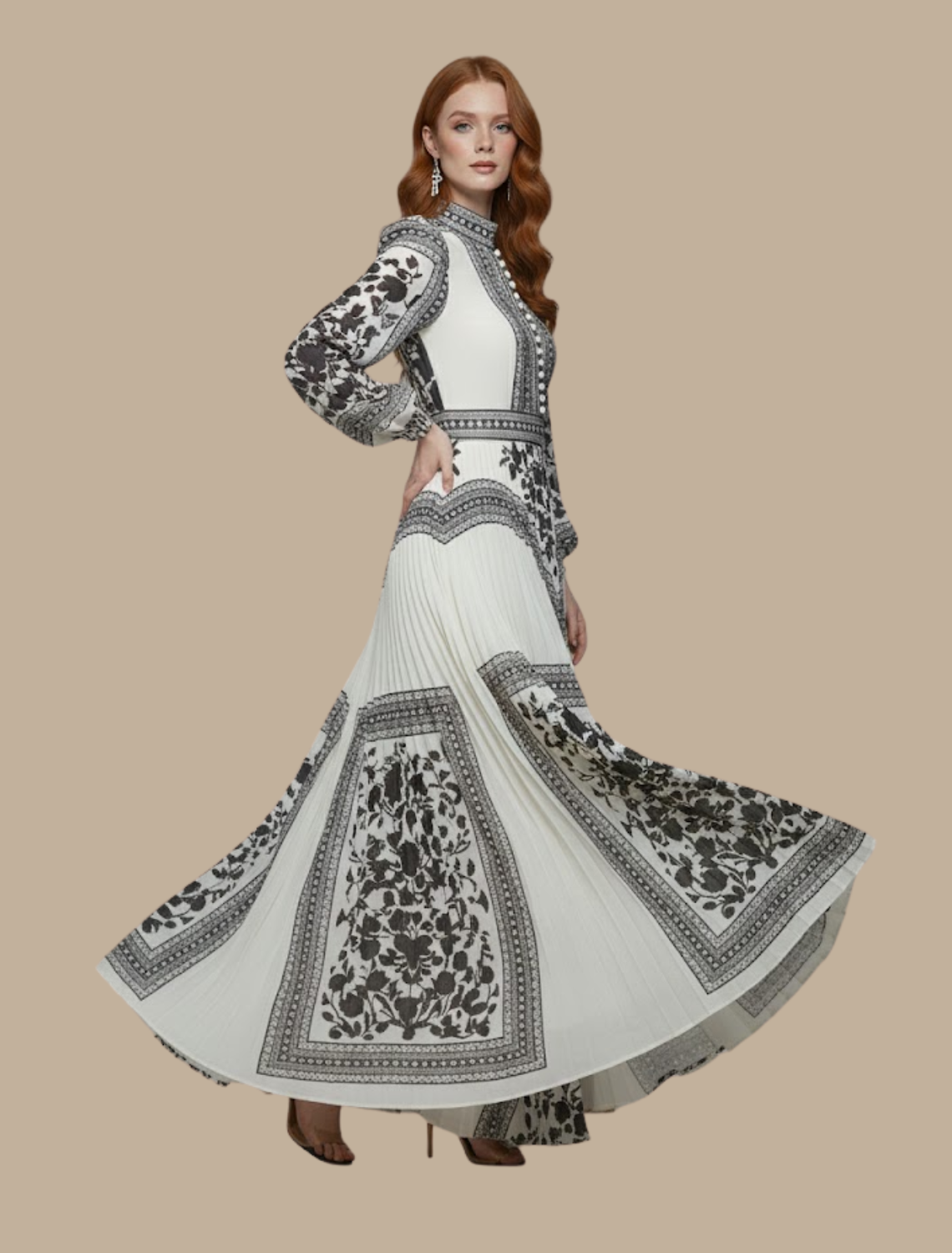 Mia - Women's Pleated Maxi-Evening Dress