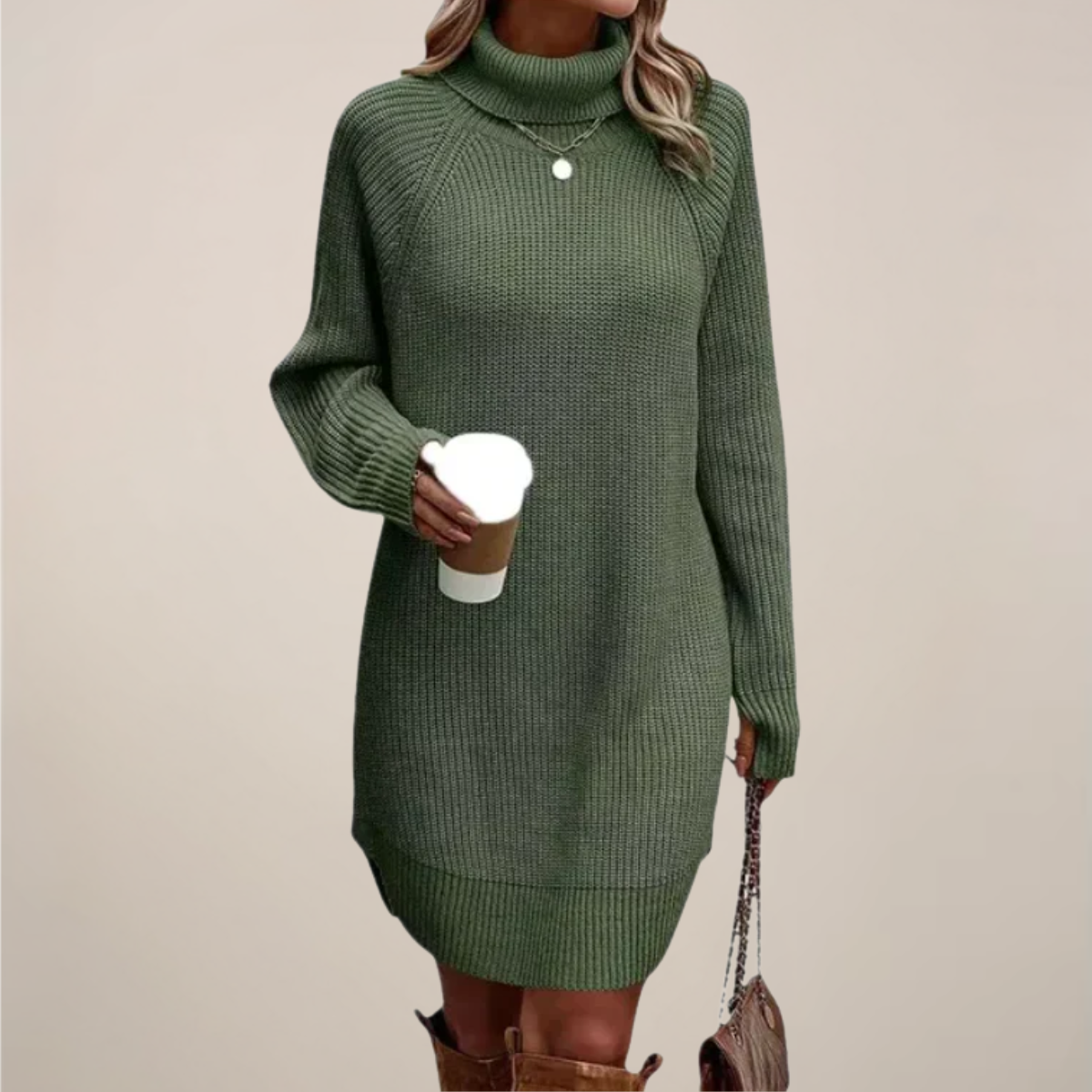 Pamela - Women's Turtleneck-Sweater Dress with langen Sleeves