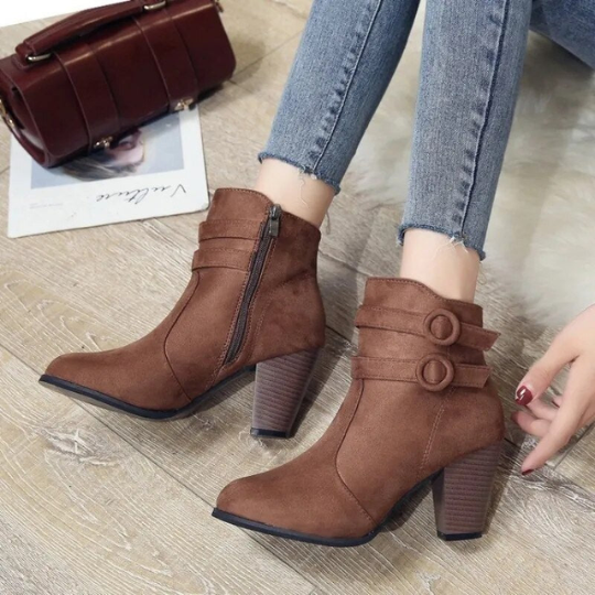 Lucy - Women's High-Heel-Ankle Boots with Buckle and Zip