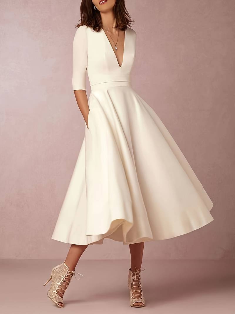 Irene - Women's Wedding Guest Elegant Flared Midi Dress