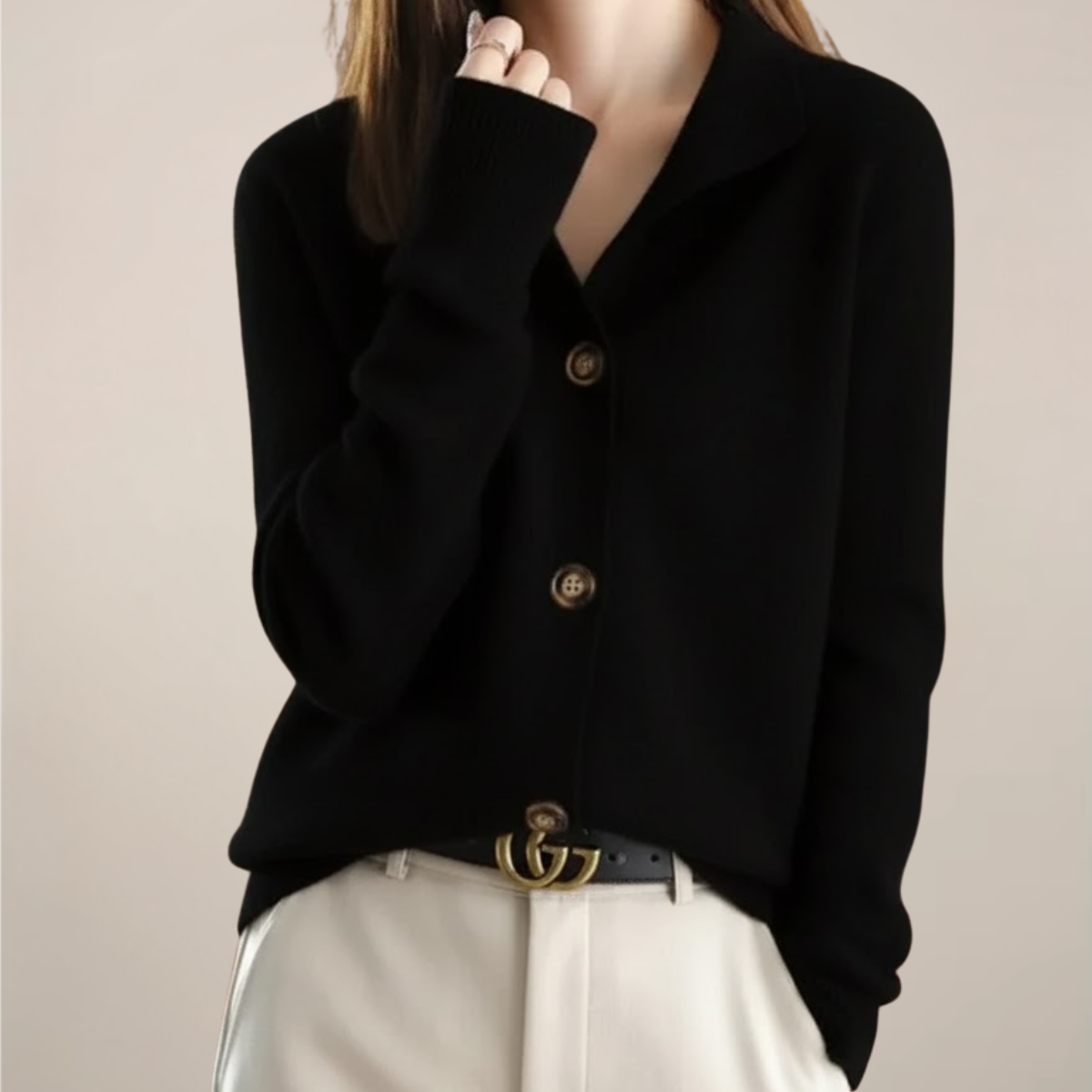 Ava - Women's Spring Cardigan with Collar and Buttons