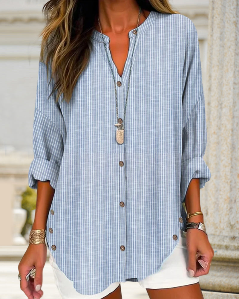 Patricia - Women's Relaxed Striped Hemdbluse with Button Placket
