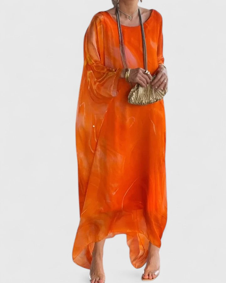 Ruby - Women's Relaxed Fit Maxi Dress with Bat Sleeves