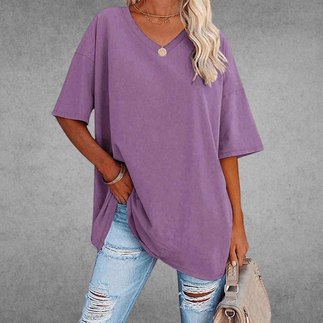 Eliza - Women's Casual Oversize V-Neck T-Shirt