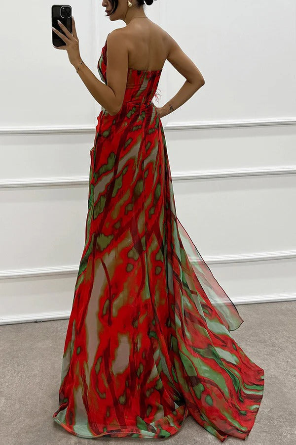 Lorraine - Women's Off-Shoulder Evening Dress with high Slit in Maxi Length