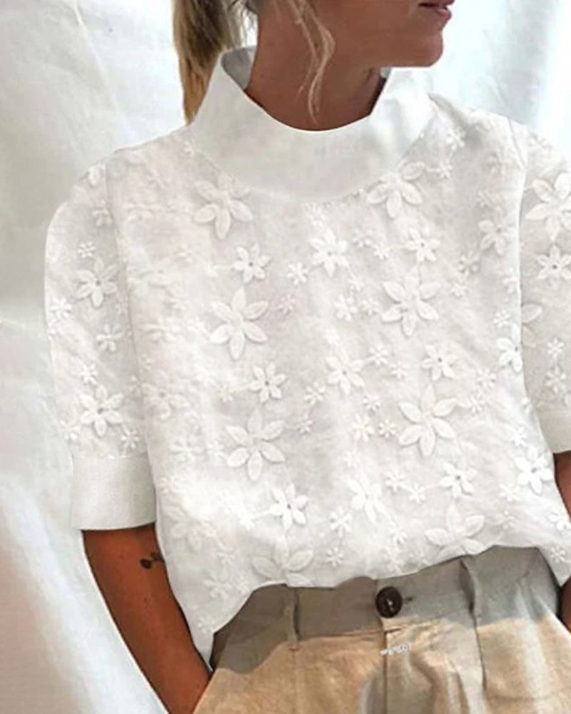 Valerie - Women's Blouse with high Collar and Floral Print