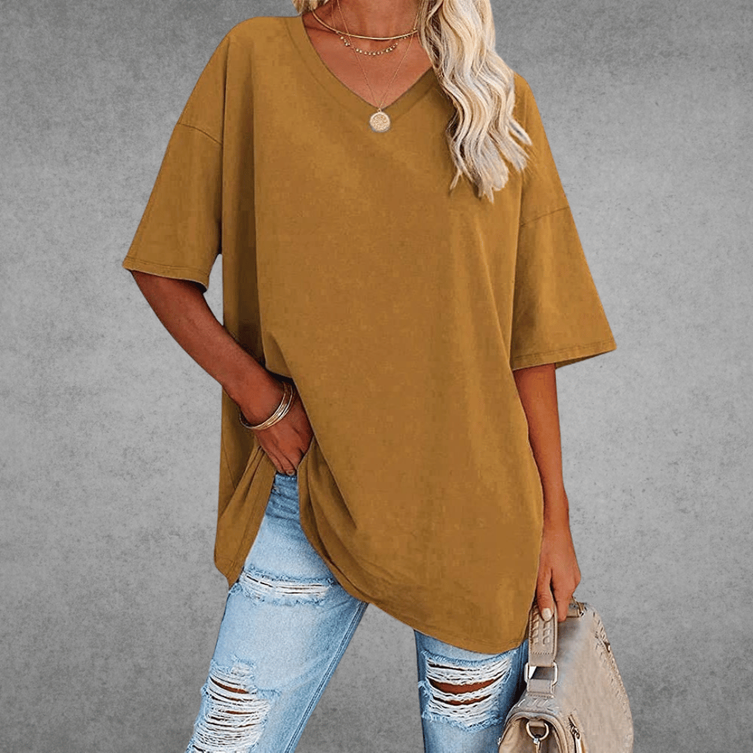 Eliza - Women's Casual Oversize V-Neck T-Shirt