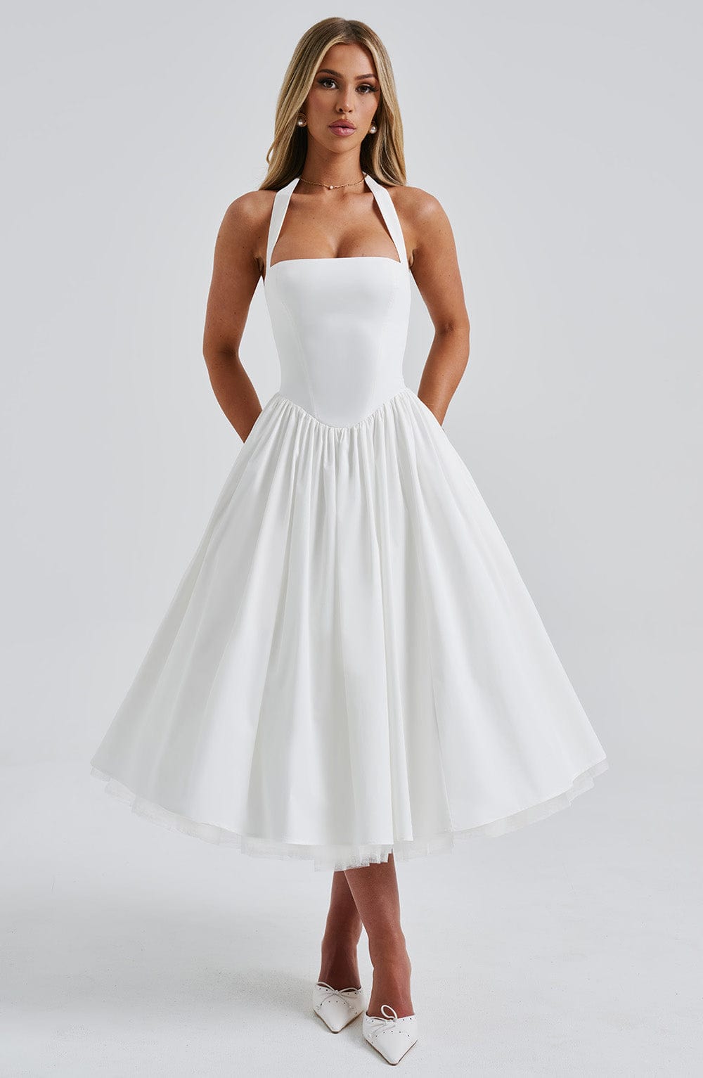 Michelle - Women's Wedding Guest Halterneck Midi Dress