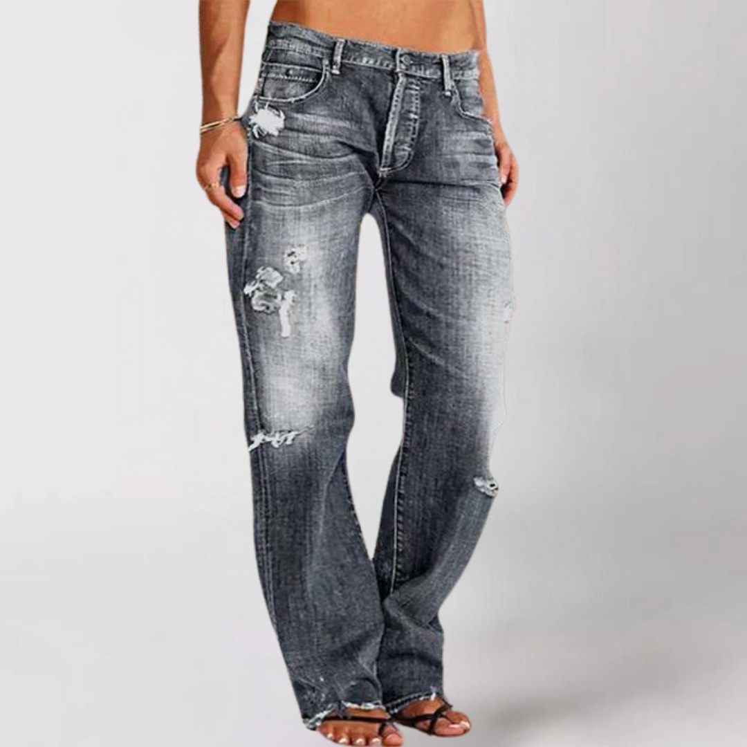 Joanna - Women's Destroyed High-Waist Straight Jeans