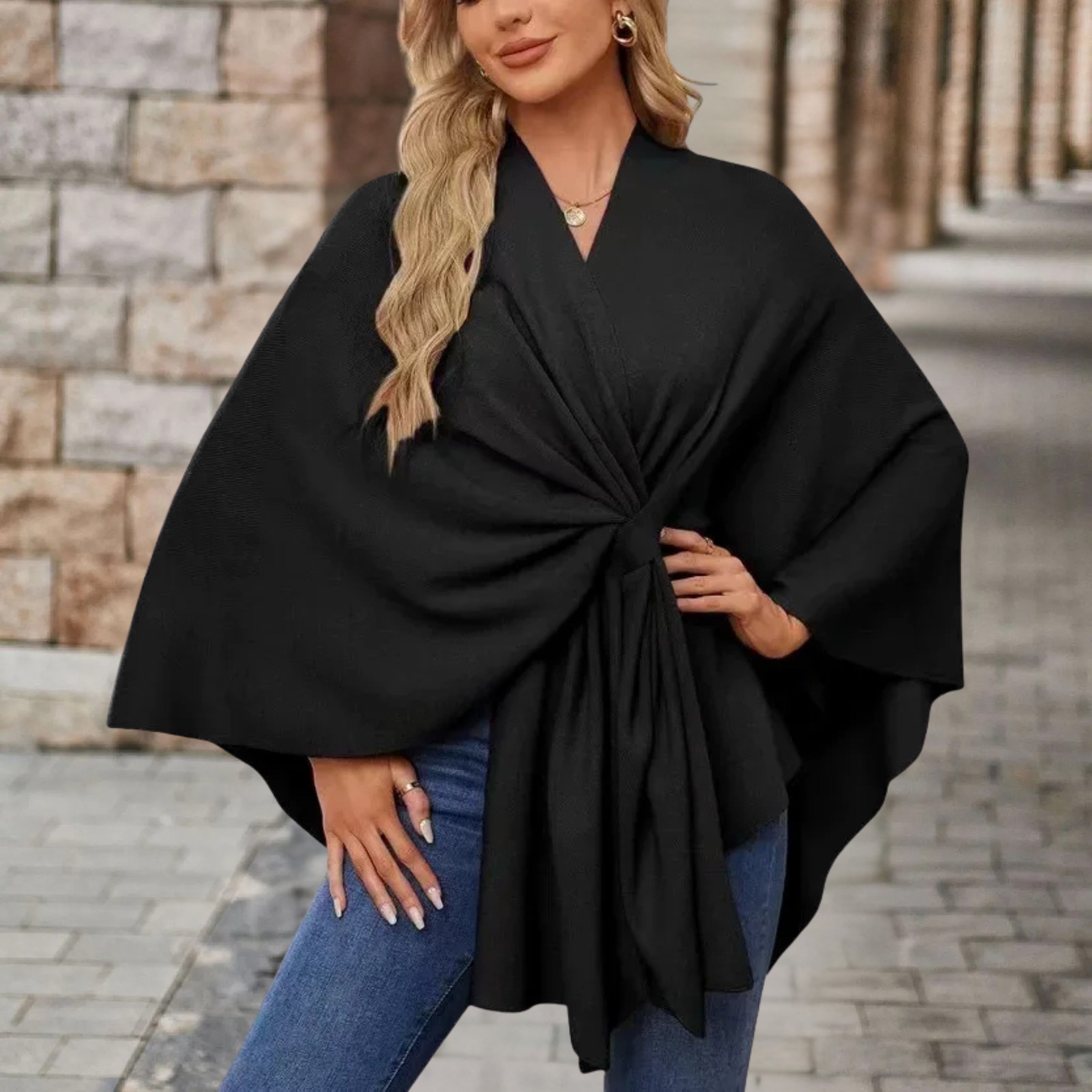 Edith - Women's Top in Cape-Style with Front Knot