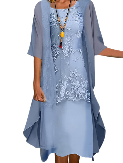 Sophia - Women's Wedding Guest Dress Flowing Midi Dress with Transparenten Sleeves