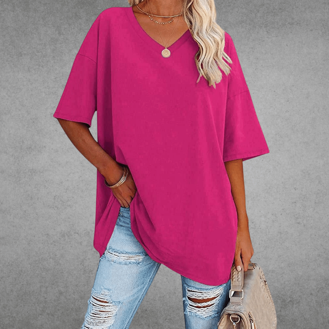 Eliza - Women's Casual Oversize V-Neck T-Shirt