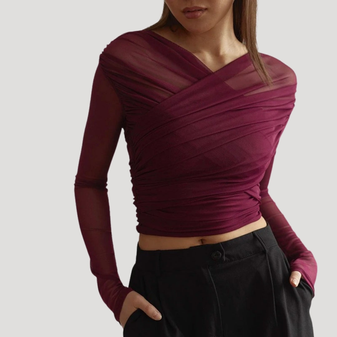 Judith - Women's Spring Transparentes Wickel-Top with Long Sleeve