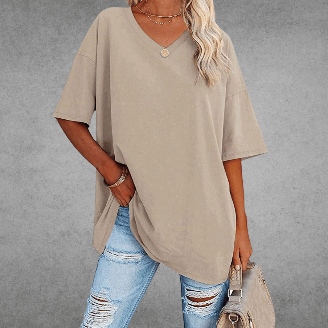 Eliza - Women's Casual Oversize V-Neck T-Shirt