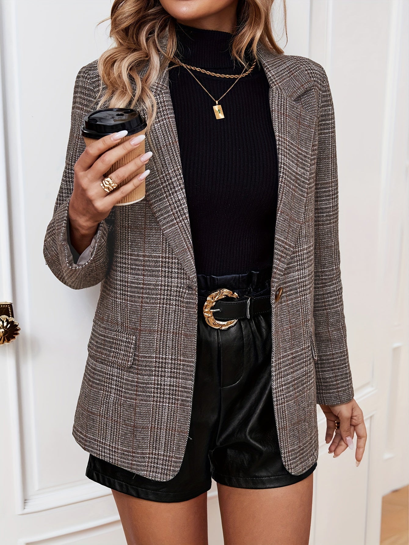 Harriet - Women's Checked Casual-Sakko with langen Sleeves