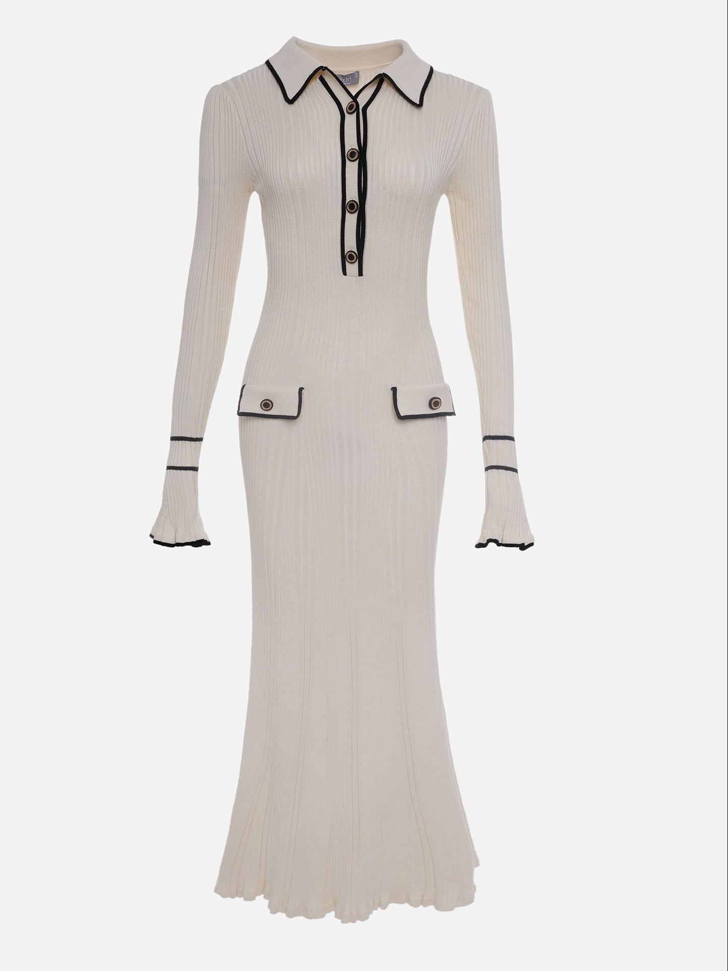 Nicola - Women's Spring-Rib Knit-Midi Dress with Buttons