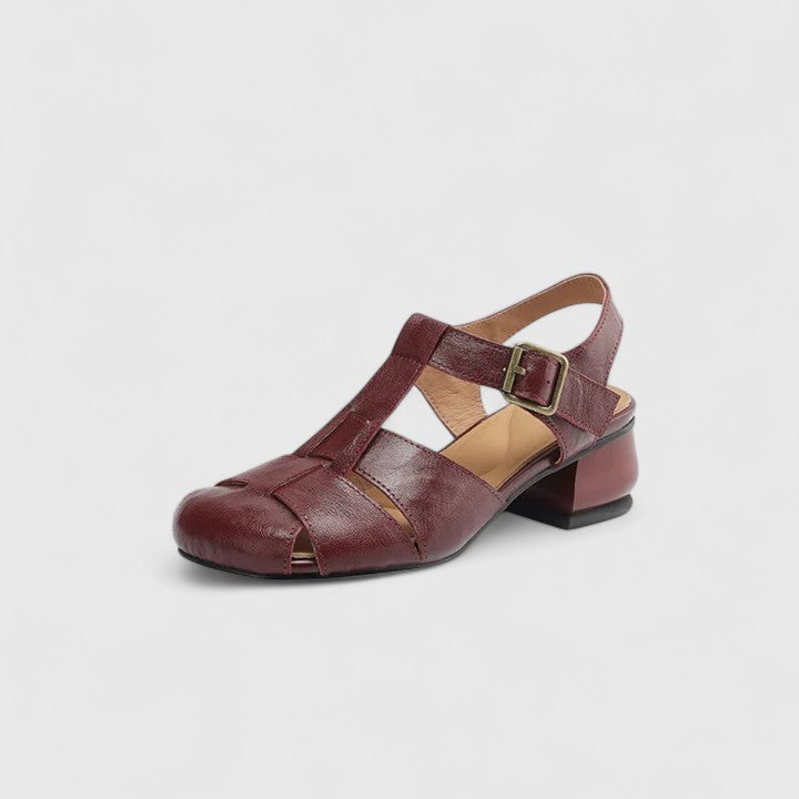 Florence - Women's Vintage-Sandals with Peeptoe and Block Heel