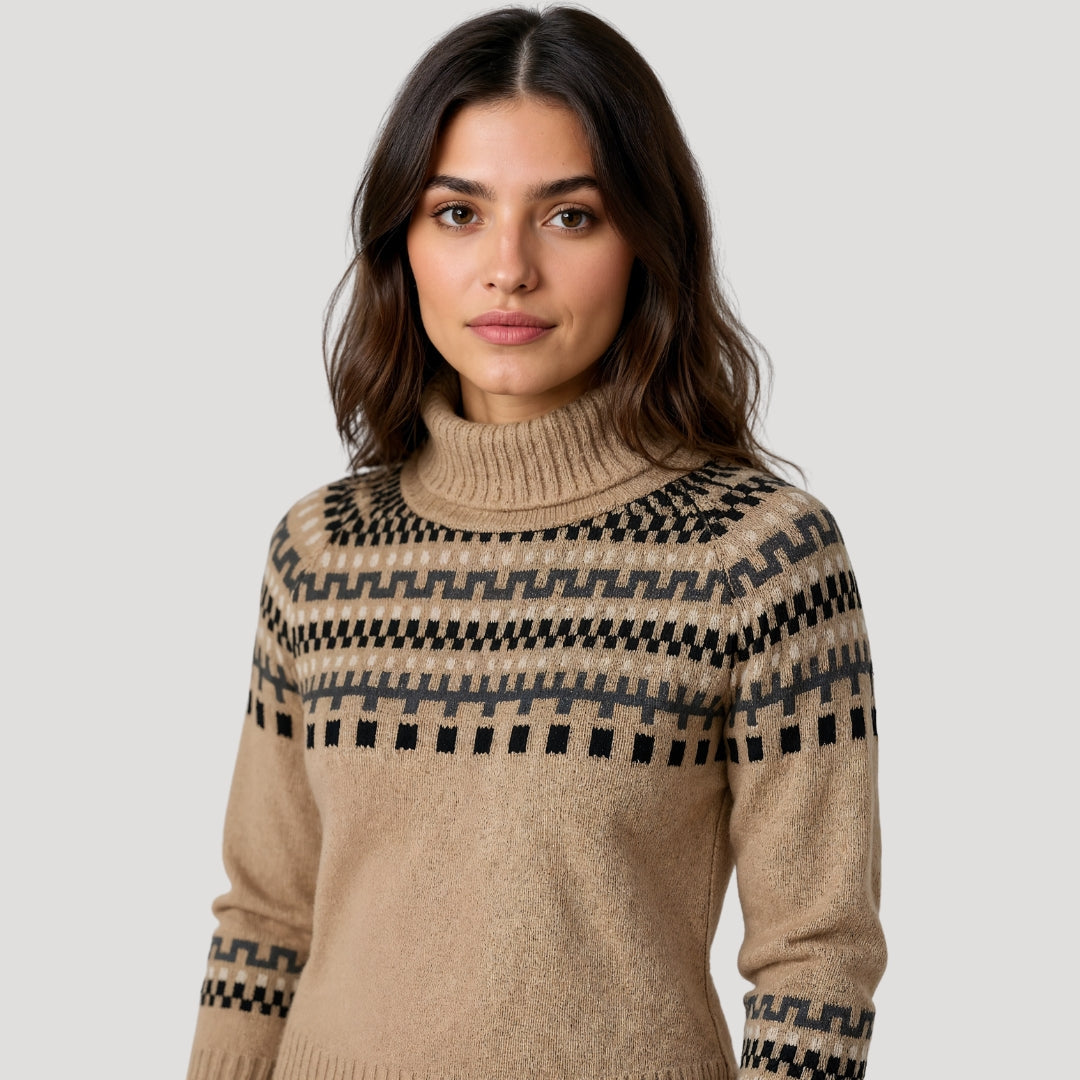Evie - Women's Spring Patterned Turtleneck-Knit Sweater