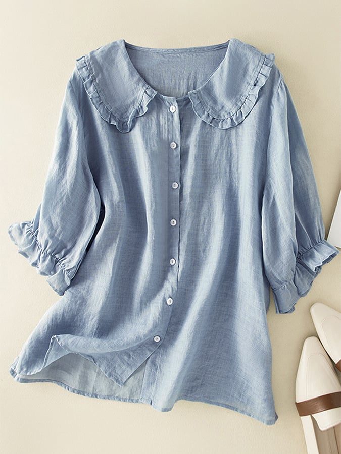 Sharon - Women's Relaxed Ruffle Collar-Shirt
